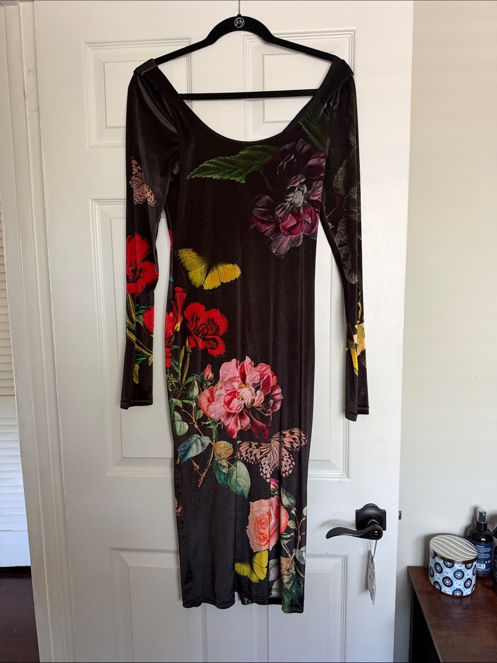 Alice + Olivia Black Long-Sleeve Floral & Butterfly Midi Dress